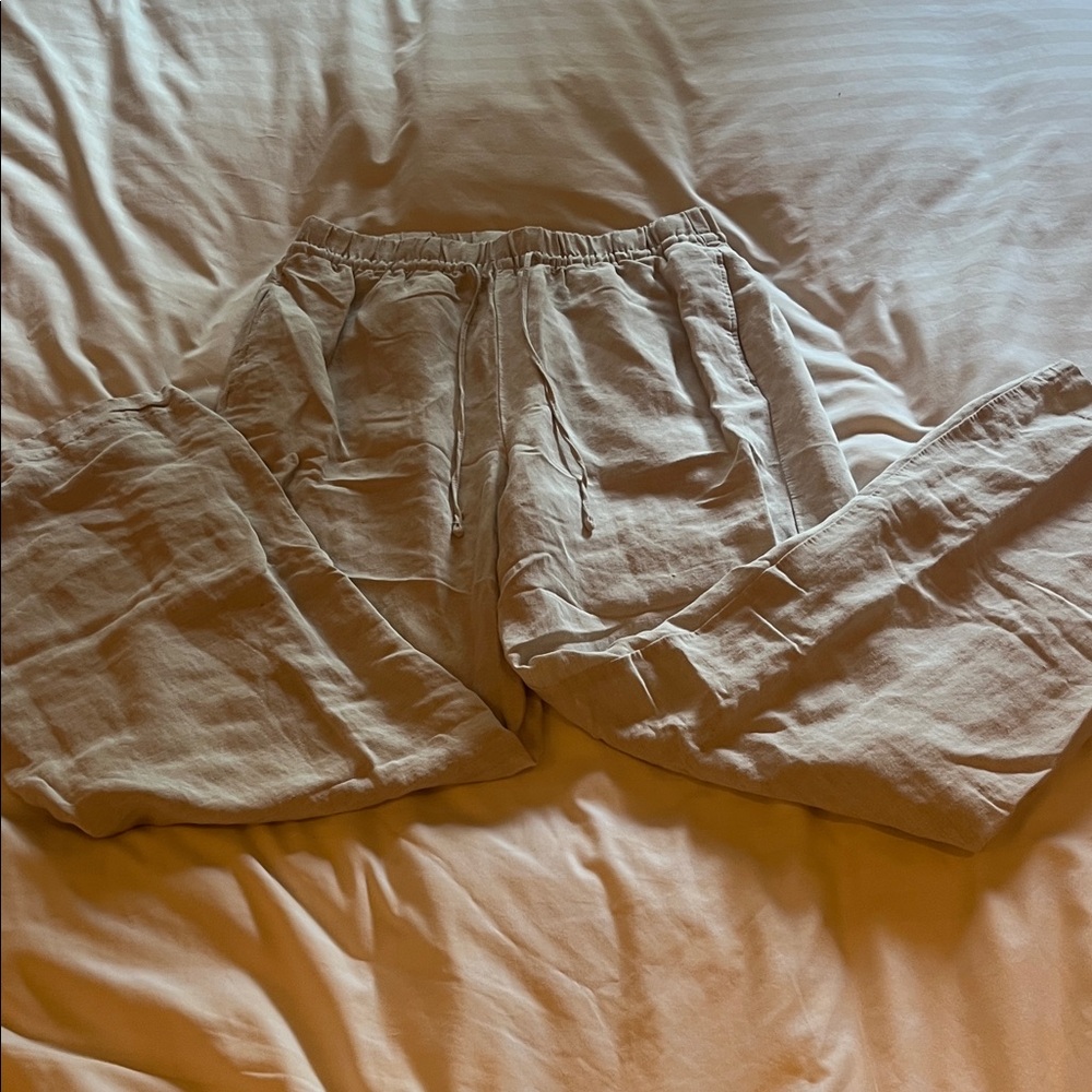 H&M Beige Wide-Leg Linen Pants